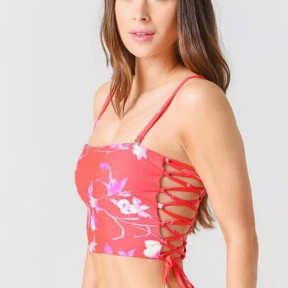 Maaji Fairy Cupid Floral Bandeau Swim Top reversible! Size small - Picture 1 of 9